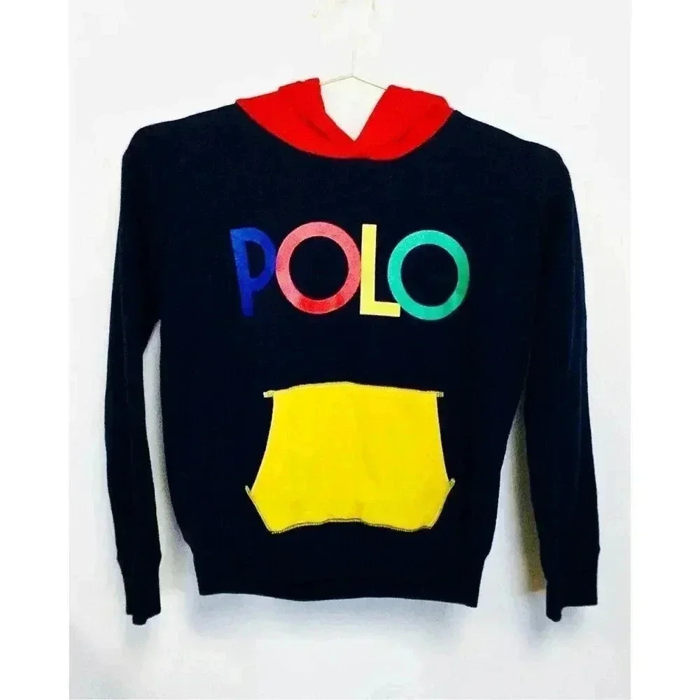 Polo Ralph Lauren Kids Multicolor Colorblock Rainbow Polo Logo Hoodie Size Large